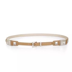 BCBG WAIST BELT SILVER STUD SKINNY BROWN LEATHER